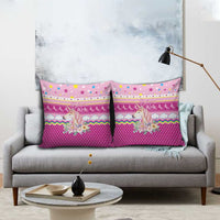 Unicorn Believe In Magic Christmas Pillow Cover with Believe in Magic Quote Pink Hearts Stars and Rainbow - Wonder Print Shop