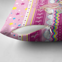 Unicorn Believe In Magic Christmas Pillow Cover with Believe in Magic Quote Pink Hearts Stars and Rainbow - Wonder Print Shop