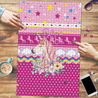 Unicorn Believe In Magic Christmas Puzzle with Believe in Magic Quote Pink Hearts Stars and Rainbow - Wonder Print Shop
