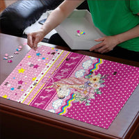 Unicorn Believe In Magic Christmas Puzzle with Believe in Magic Quote Pink Hearts Stars and Rainbow - Wonder Print Shop
