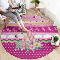 Unicorn Believe In Magic Christmas Round Carpet with Believe in Magic Quote Pink Hearts Stars and Rainbow - Wonder Print Shop