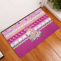 Unicorn Believe In Magic Christmas Rubber Doormat with Believe in Magic Quote Pink Hearts Stars and Rainbow - Wonder Print Shop