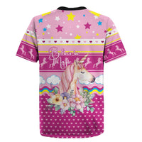 Unicorn Believe In Magic Christmas Rugby Jersey with Believe in Magic Quote Pink Hearts Stars and Rainbow - Wonder Print Shop