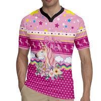Unicorn Believe In Magic Christmas Rugby Jersey with Believe in Magic Quote Pink Hearts Stars and Rainbow - Wonder Print Shop