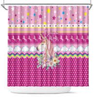 Unicorn Believe In Magic Christmas Shower Curtain with Believe in Magic Quote Pink Hearts Stars and Rainbow - Wonder Print Shop