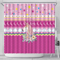 Unicorn Believe In Magic Christmas Shower Curtain with Believe in Magic Quote Pink Hearts Stars and Rainbow - Wonder Print Shop