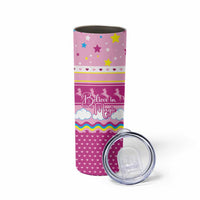 Unicorn Believe In Magic Christmas Skinny Tumbler with Believe in Magic Quote Pink Hearts Stars and Rainbow - Wonder Print Shop