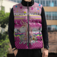 Unicorn Believe In Magic Christmas Sleeveless Puffer Jacket with Believe in Magic Quote Pink Hearts Stars and Rainbow - Wonder Print Shop