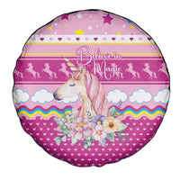 Unicorn Believe In Magic Christmas Spare Tire Cover with Believe in Magic Quote Pink Hearts Stars and Rainbow - Wonder Print Shop