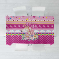 Unicorn Believe In Magic Christmas Tablecloth with Believe in Magic Quote Pink Hearts Stars and Rainbow - Wonder Print Shop