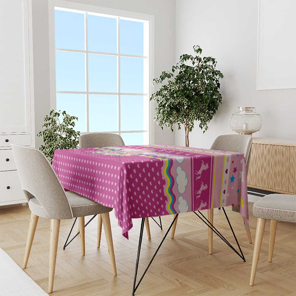 Unicorn Believe In Magic Christmas Tablecloth with Believe in Magic Quote Pink Hearts Stars and Rainbow - Wonder Print Shop
