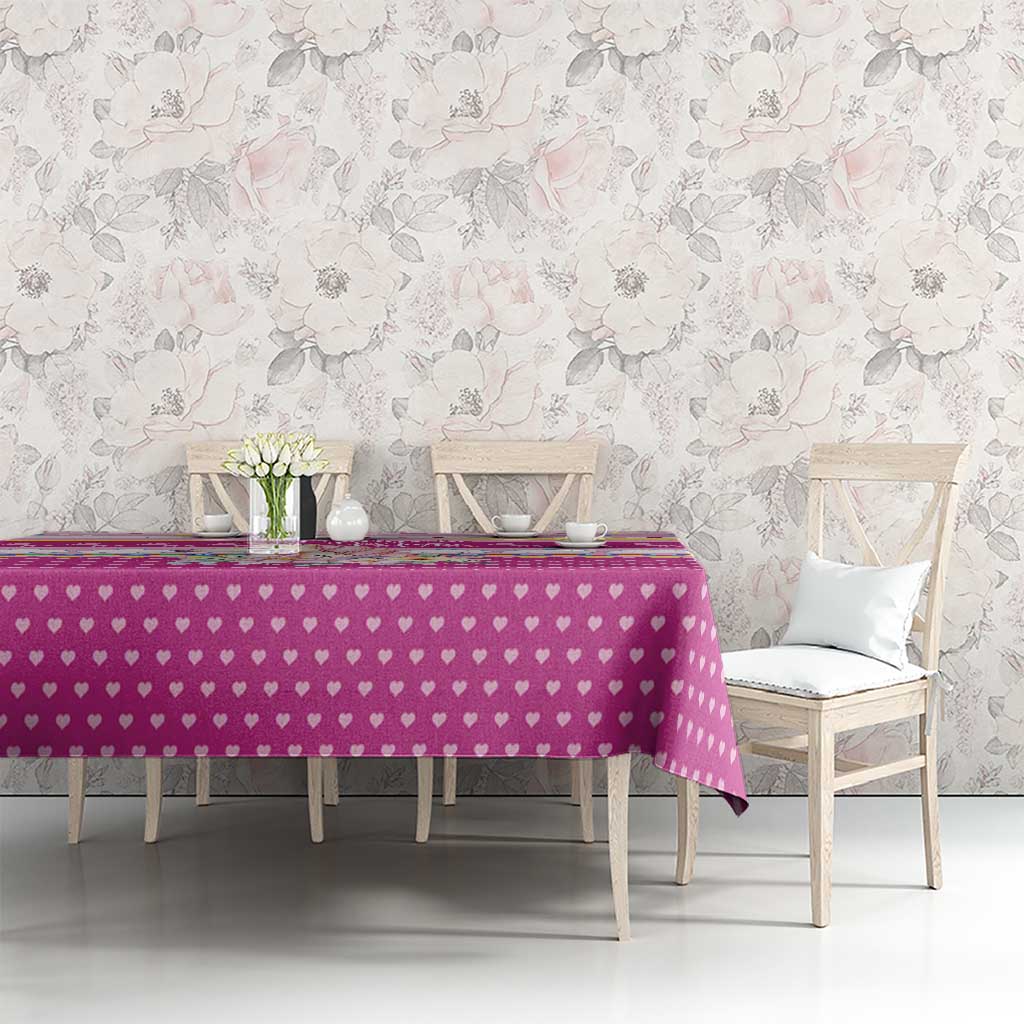 Unicorn Believe In Magic Christmas Tablecloth with Believe in Magic Quote Pink Hearts Stars and Rainbow - Wonder Print Shop