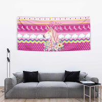 Unicorn Believe In Magic Christmas Tapestry with Believe in Magic Quote Pink Hearts Stars and Rainbow - Wonder Print Shop