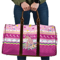 Unicorn Believe In Magic Christmas Travel Bag with Believe in Magic Quote Pink Hearts Stars and Rainbow - Wonder Print Shop