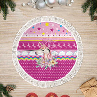 Unicorn Believe In Magic Christmas Tree Skirt with Believe in Magic Quote Pink Hearts Stars and Rainbow - Wonder Print Shop