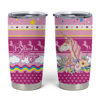 Unicorn Believe In Magic Christmas Tumbler Cup with Believe in Magic Quote Pink Hearts Stars and Rainbow - Wonder Print Shop