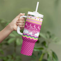 Unicorn Believe In Magic Christmas Tumbler With Handle with Believe in Magic Quote Pink Hearts Stars and Rainbow - Wonder Print Shop