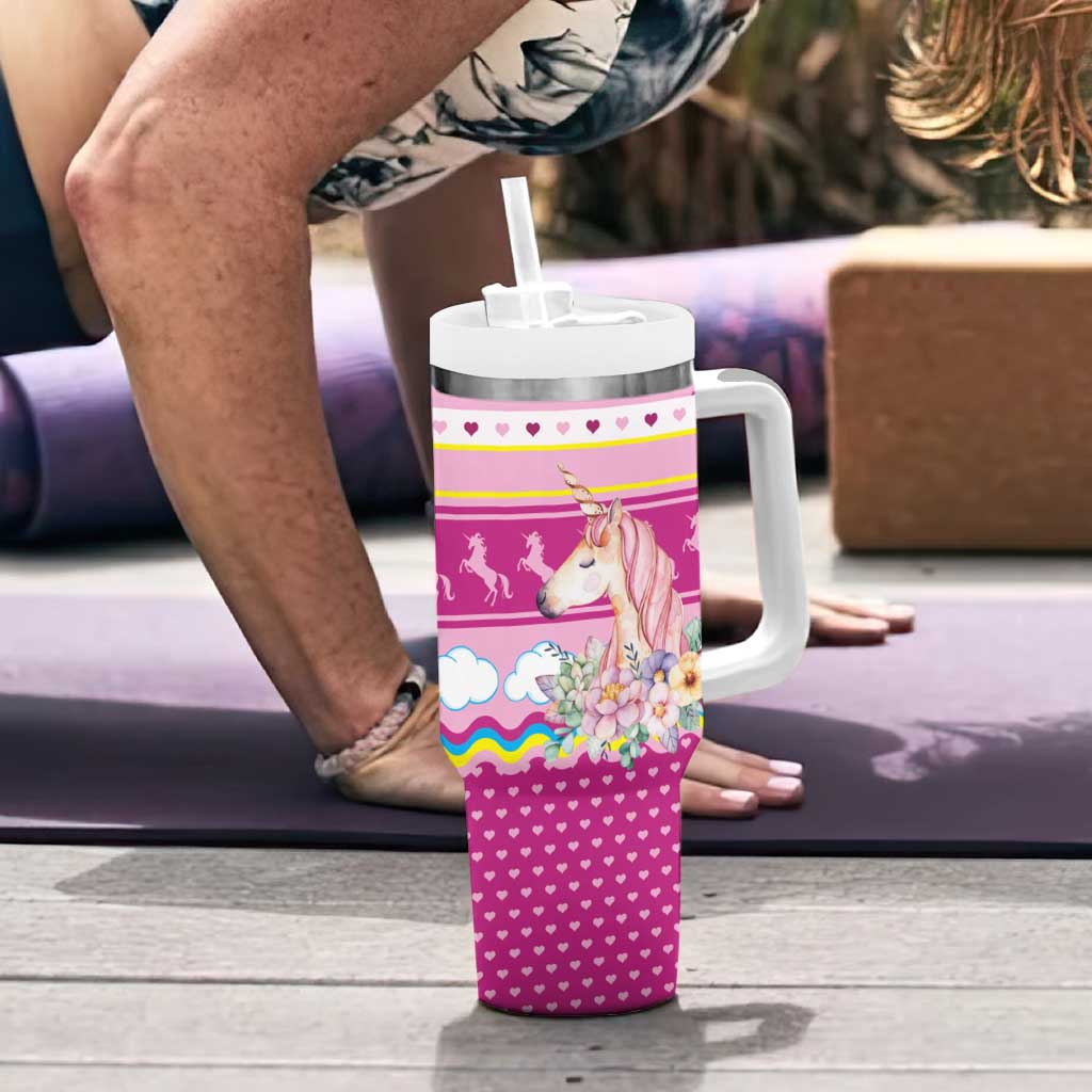 Unicorn Believe In Magic Christmas Tumbler With Handle with Believe in Magic Quote Pink Hearts Stars and Rainbow - Wonder Print Shop