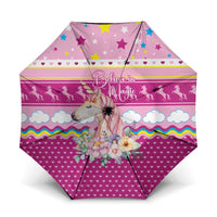 Unicorn Believe In Magic Christmas Umbrella with Believe in Magic Quote Pink Hearts Stars and Rainbow - Wonder Print Shop