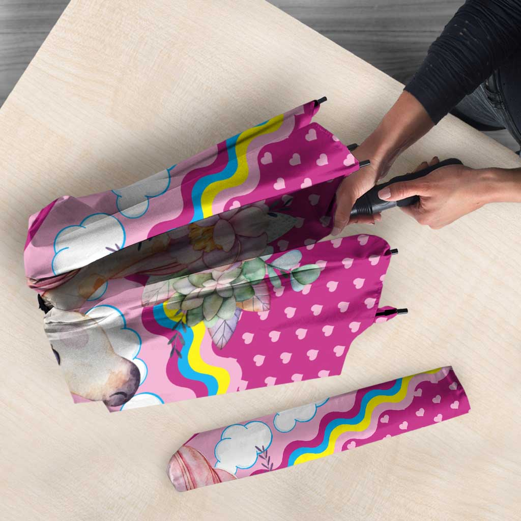 Unicorn Believe In Magic Christmas Umbrella with Believe in Magic Quote Pink Hearts Stars and Rainbow - Wonder Print Shop
