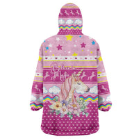 Unicorn Believe In Magic Christmas Wearable Blanket Hoodie with Believe in Magic Quote Pink Hearts Stars and Rainbow - Wonder Print Shop