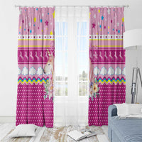 Unicorn Believe In Magic Christmas Window Curtain with Believe in Magic Quote Pink Hearts Stars and Rainbow - Wonder Print Shop