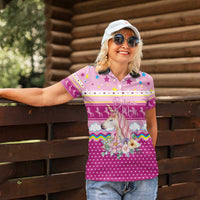 Unicorn Believe In Magic Christmas Women Polo Shirt with Believe in Magic Quote Pink Hearts Stars and Rainbow - Wonder Print Shop