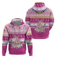 Unicorn Believe In Magic Christmas Zip Hoodie with Believe in Magic Quote Pink Hearts Stars and Rainbow - Wonder Print Shop