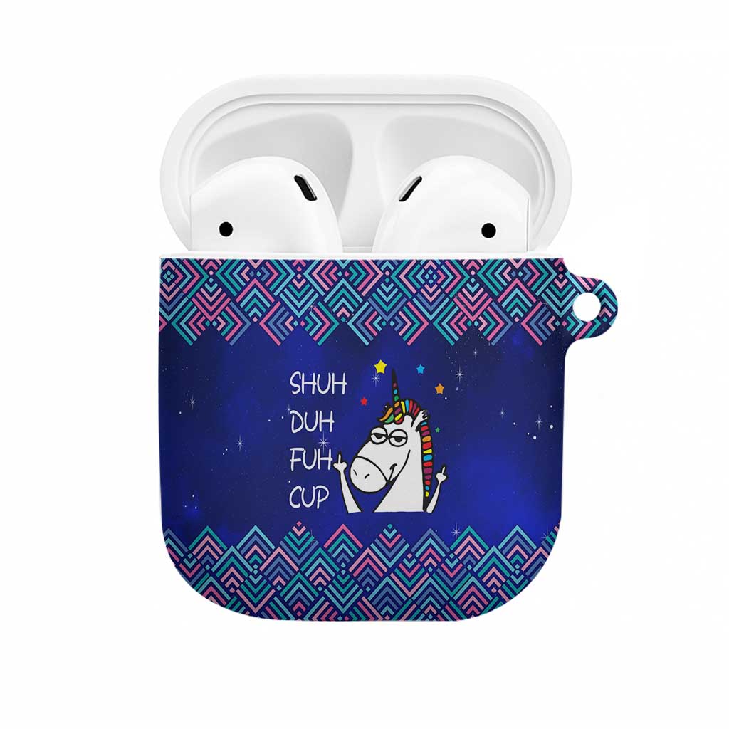Funny Unicorn AirPods Case with Shuh Duh Fuh Cup Quote Blue Geometric and Cartoon - Wonder Print Shop
