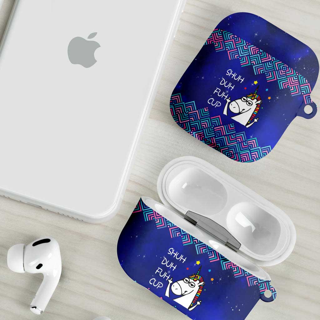 Funny Unicorn AirPods Case with Shuh Duh Fuh Cup Quote Blue Geometric and Cartoon - Wonder Print Shop