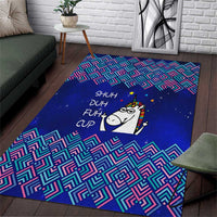 Funny Unicorn Area Rug with Shuh Duh Fuh Cup Quote Blue Geometric and Cartoon - Wonder Print Shop
