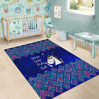 Funny Unicorn Area Rug with Shuh Duh Fuh Cup Quote Blue Geometric and Cartoon - Wonder Print Shop