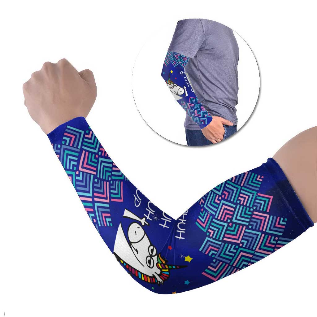 Funny Unicorn Arm Sleeves with Shuh Duh Fuh Cup Quote Blue Geometric and Cartoon - Wonder Print Shop