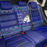 Funny Unicorn Back Car Seat Cover with Shuh Duh Fuh Cup Quote Blue Geometric and Cartoon - Wonder Print Shop