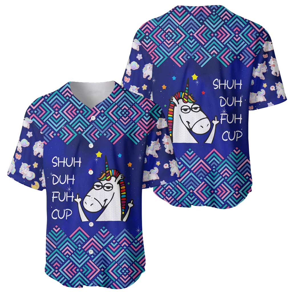 Funny Unicorn Baseball Jersey with Shuh Duh Fuh Cup Quote Blue Geometric and Cartoon - Wonder Print Shop