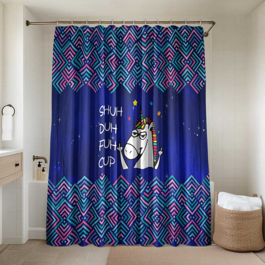 Funny Unicorn Bathroom Set with Shuh Duh Fuh Cup Quote Blue Geometric and Cartoon - Wonder Print Shop