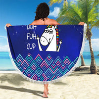 Funny Unicorn Beach Blanket with Shuh Duh Fuh Cup Quote Blue Geometric and Cartoon - Wonder Print Shop