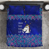 Funny Unicorn Bedding Set with Shuh Duh Fuh Cup Quote Blue Geometric and Cartoon - Wonder Print Shop