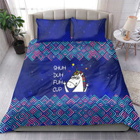 Funny Unicorn Bedding Set with Shuh Duh Fuh Cup Quote Blue Geometric and Cartoon - Wonder Print Shop