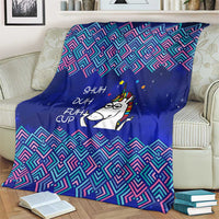 Funny Unicorn Blanket with Shuh Duh Fuh Cup Quote Blue Geometric and Cartoon - Wonder Print Shop