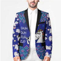 Funny Unicorn Blazer with Shuh Duh Fuh Cup Quote Blue Geometric and Cartoon - Wonder Print Shop