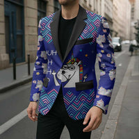 Funny Unicorn Blazer with Shuh Duh Fuh Cup Quote Blue Geometric and Cartoon - Wonder Print Shop