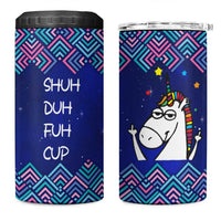 Funny Unicorn 4 in 1 Can Cooler Tumbler with Shuh Duh Fuh Cup Quote Blue Geometric and Cartoon - Wonder Print Shop