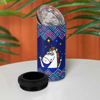Funny Unicorn 4 in 1 Can Cooler Tumbler with Shuh Duh Fuh Cup Quote Blue Geometric and Cartoon - Wonder Print Shop