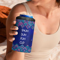Funny Unicorn 4 in 1 Can Cooler Tumbler with Shuh Duh Fuh Cup Quote Blue Geometric and Cartoon - Wonder Print Shop