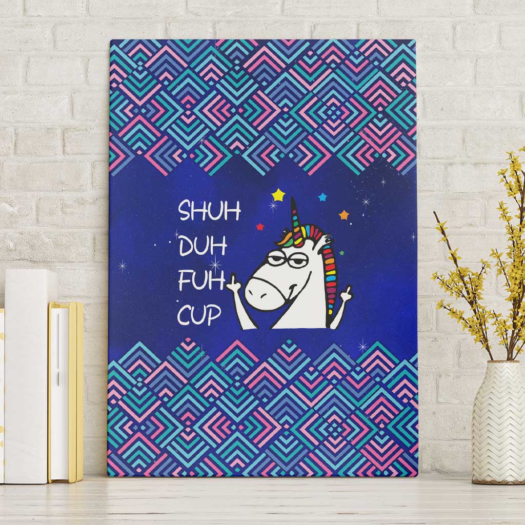 Funny Unicorn Canvas Wall Art with Shuh Duh Fuh Cup Quote Blue Geometric and Cartoon - Wonder Print Shop