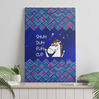 Funny Unicorn Canvas Wall Art with Shuh Duh Fuh Cup Quote Blue Geometric and Cartoon - Wonder Print Shop