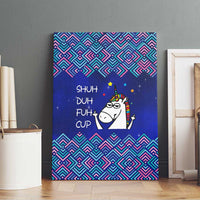 Funny Unicorn Canvas Wall Art with Shuh Duh Fuh Cup Quote Blue Geometric and Cartoon - Wonder Print Shop