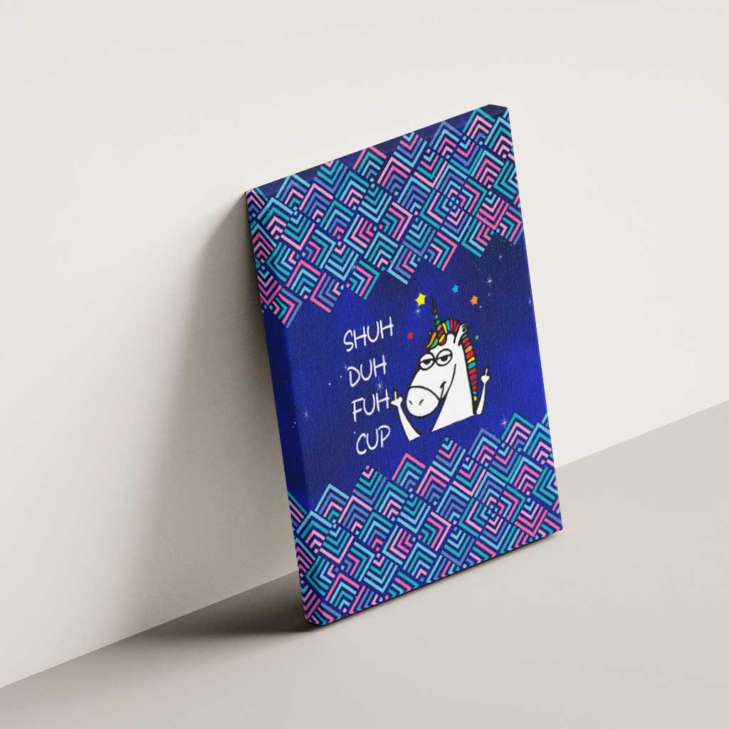 Funny Unicorn Canvas Wall Art with Shuh Duh Fuh Cup Quote Blue Geometric and Cartoon - Wonder Print Shop