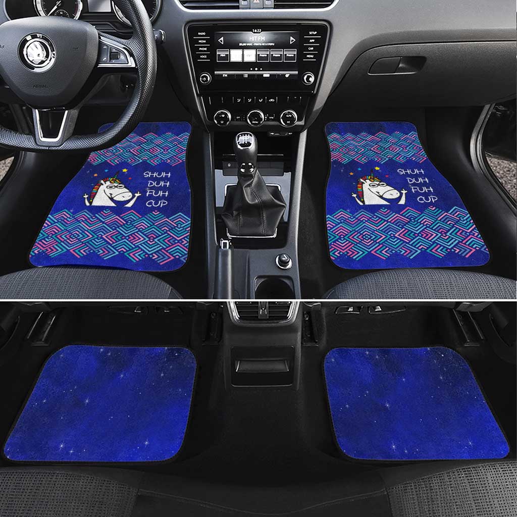 Funny Unicorn Car Mats with Shuh Duh Fuh Cup Quote Blue Geometric and Cartoon - Wonder Print Shop